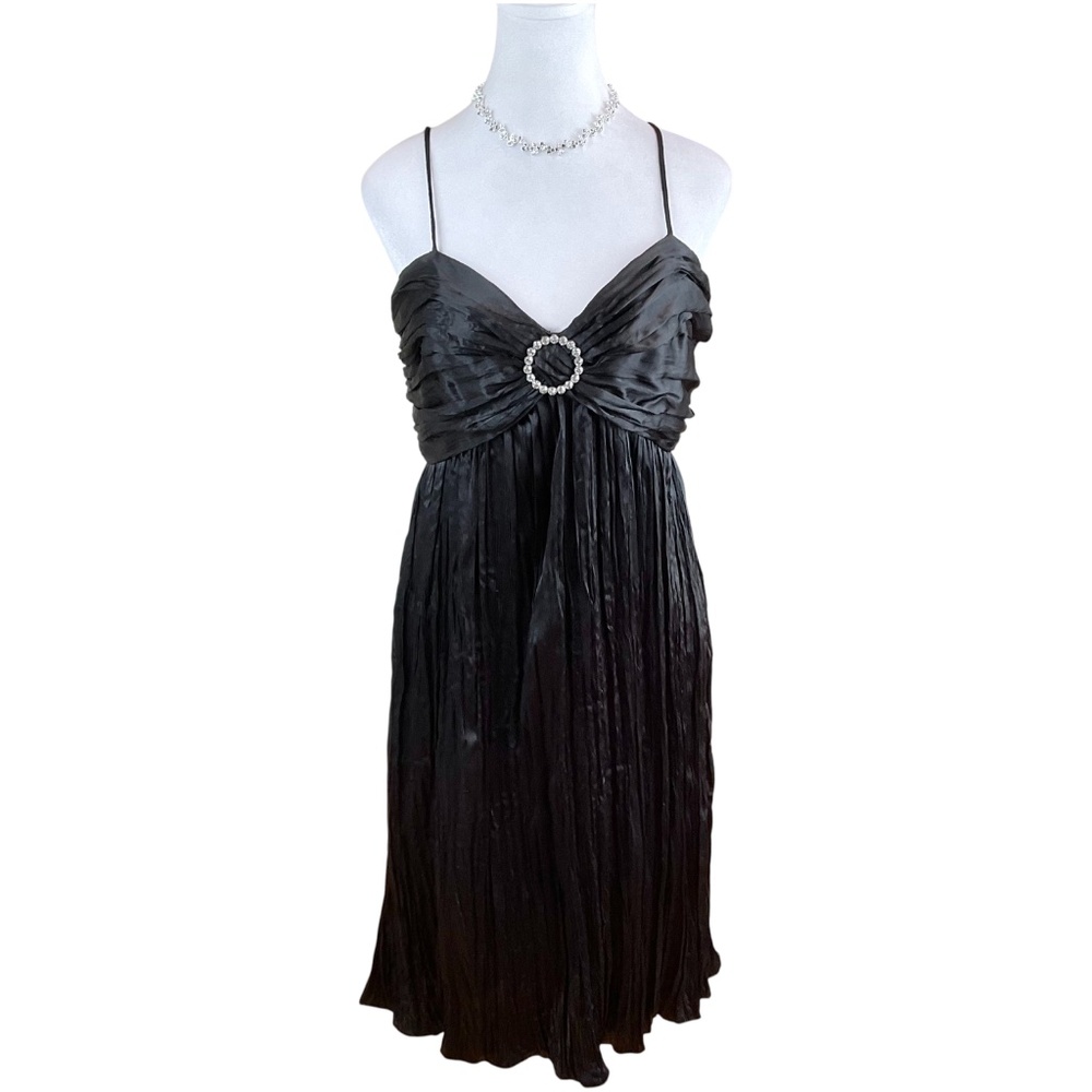 Alex Evenings Dress Cocktail Black Satin Slip Style Rhinestones (8)
